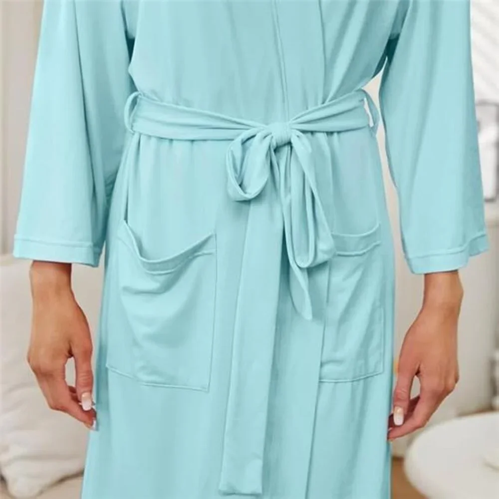 Short Robes for Womens Lightweight, Soft Womens Robe Spa Ladies Bathrobe/BLUE - Picture 6 of 6